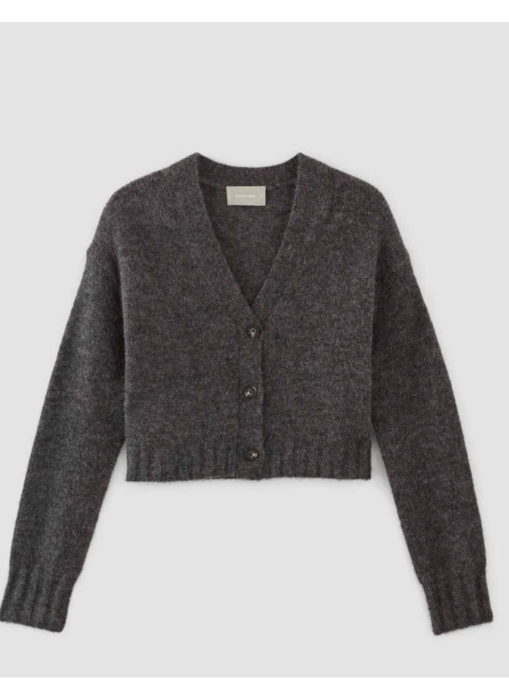 Everlane Aplaca mix Classic V-Neck Cropped Cardigan Sweater Charcoal M